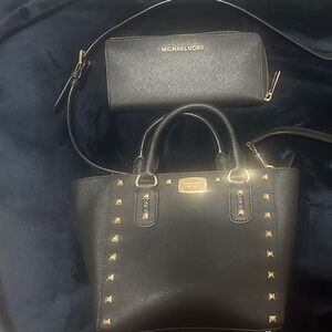 Michael Kors Black Studded Satchel and Wallet